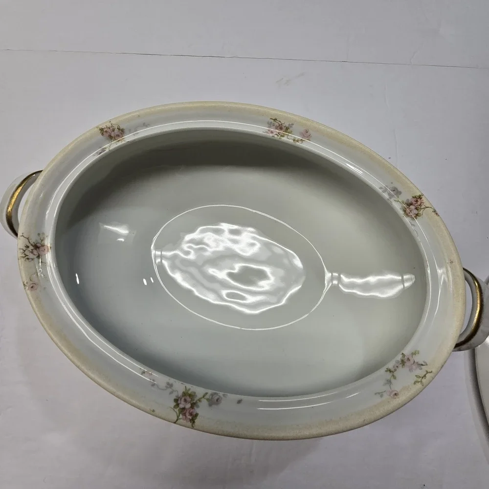 Antique Theo Haviland France‎ Covered Casserole Dish Porcelain Pink Floral